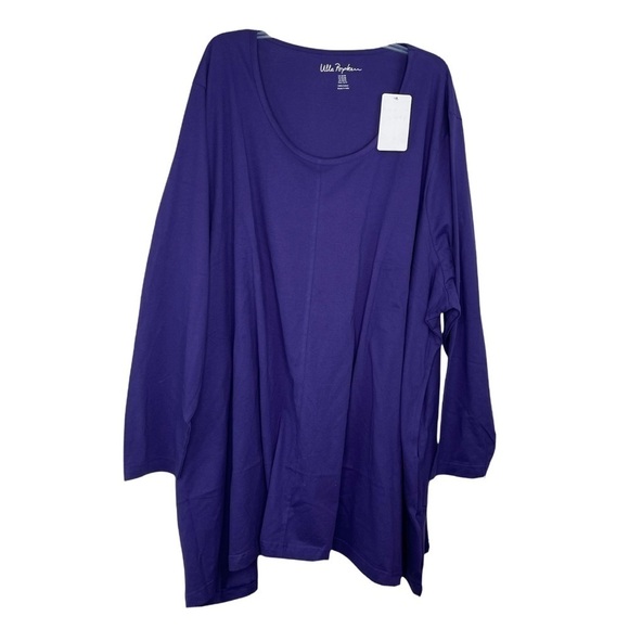 NWT ULLA POPKEN Women’s PURPLE Tunic TOP SZ 36/38 Long Sleeve Peplum - Picture 1 of 9